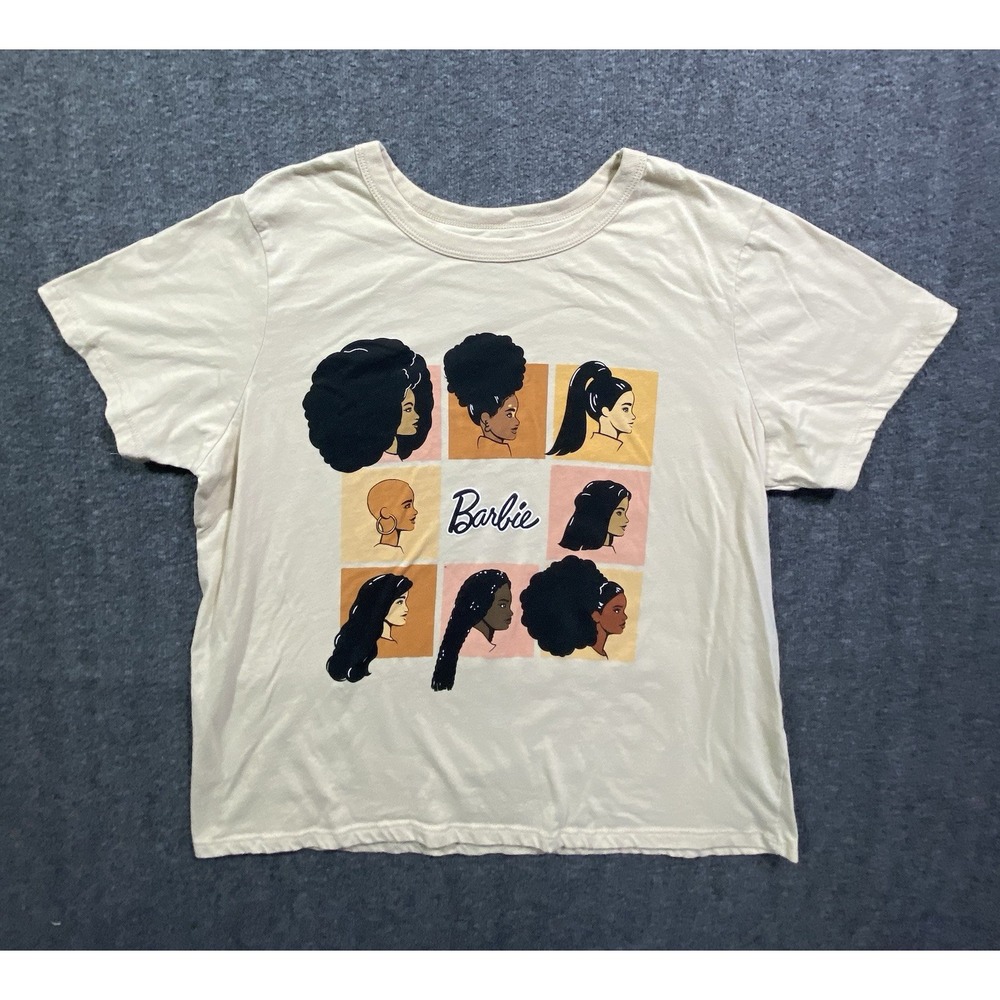 Barbie Graphic T-Shirt Beige Diverse Hairstyles Crew Neck XL